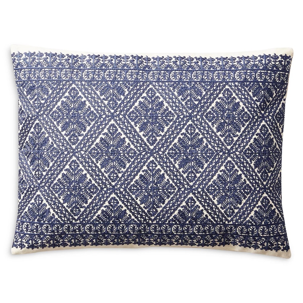 Ralph Lauren Haywood Embroidery 15" x 20" Decorative Pillow $255 Cream/Navy
